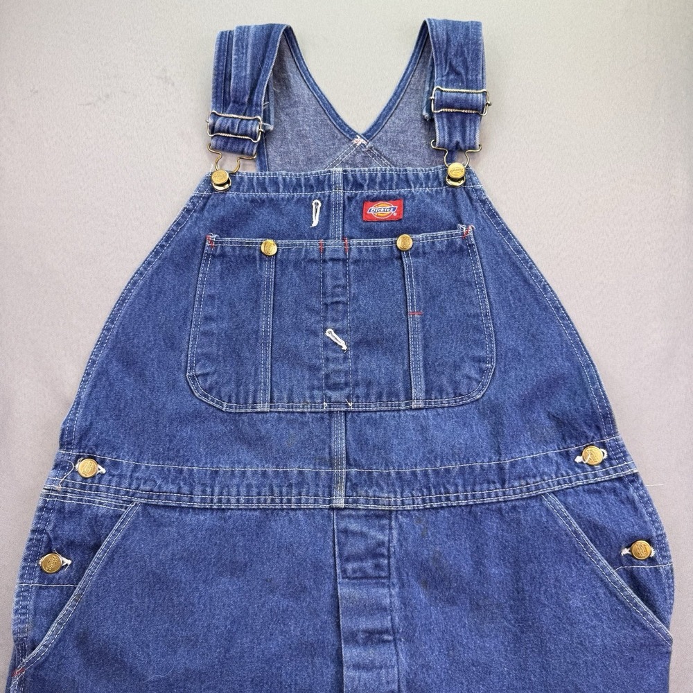 Vintage Men's Stonewash Blue Dickies Denim Bib Overalls Carpenter 40x30 Y2K